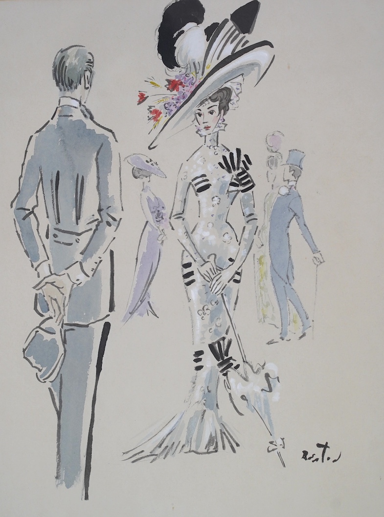 Sir Cecil Walter Hardy Beaton CBE (British, 1904-1980), 'My Fair Lady' - Higgins & Eliza at Ascot, ink and watercolour on paper, 42 x 30.5cm